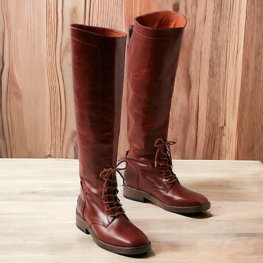 New We The Free x Free People Tanner 6 & 7.5 Tall Leather LaceUp Knee High Boots